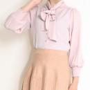 【ハイライン】  清楚系☆ フェミニンリボンタイブラウス　ピンク 長袖