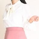 【ハイライン】  清楚系☆ フェミニンリボンタイブラウス　ホワイト 長袖