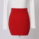シンプルカラータイトスカート　レッド