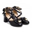 【即納】 超可愛い♪ シアーリボンドール パンプス　ブラック