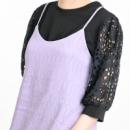 【ハイライン】 伸縮バルーンスリーブトップス　五分袖　ブラック