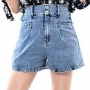 【ハイライン】 ハイウエスト 脚長デニムショートパンツ