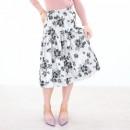 【ハイライン】 大人可愛い系☆ ウエスト伸縮!! ミドル丈 オータム花柄スカート　シルバー