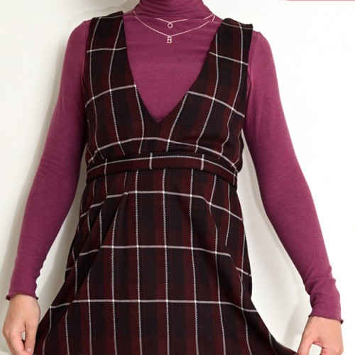 【ハイライン】 ネックレス刺しゅう おしゃれハイネックトップス 長袖 パープル