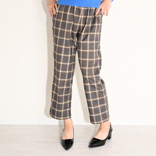 フェミニンシルエット チェックパンツ　グレージュ