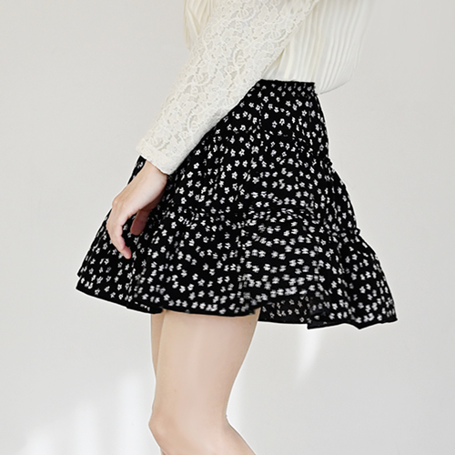 ガーリー系 小花柄フレアキュロット ネイビー