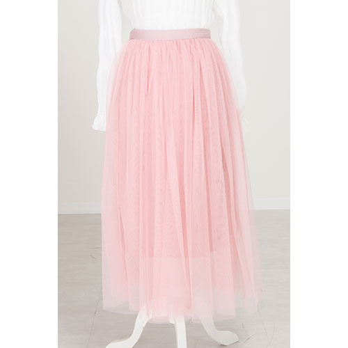 Aライン スプリングチュールロング丈スカート　さくらピンク