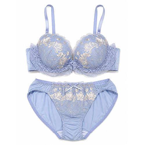 【女装サイズ】 清楚なシフォンレース花柄ブラショーツセット