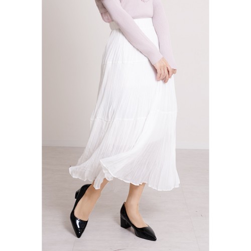 清楚系 ホワイトシフォンのロング丈スカート