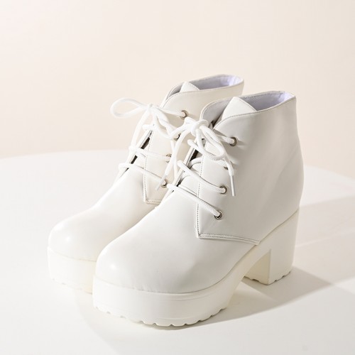 【即納】 厚底 編み上げアンクルブーティ ホワイト
