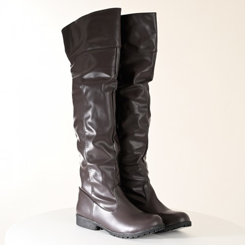 【即納】 ゆったりローヒール ロングブーツ ブラウン