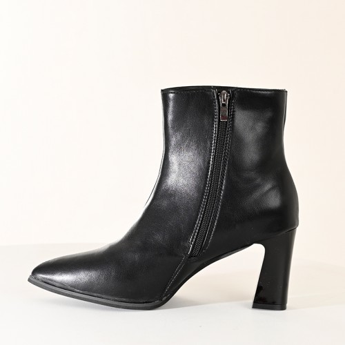 【即納】 お姉さん系 ポインテッドトゥ レザーブーティ ブラック