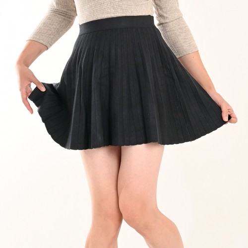 超伸縮!! ハイウエストミニ丈 プリーツスカート　ブラック
