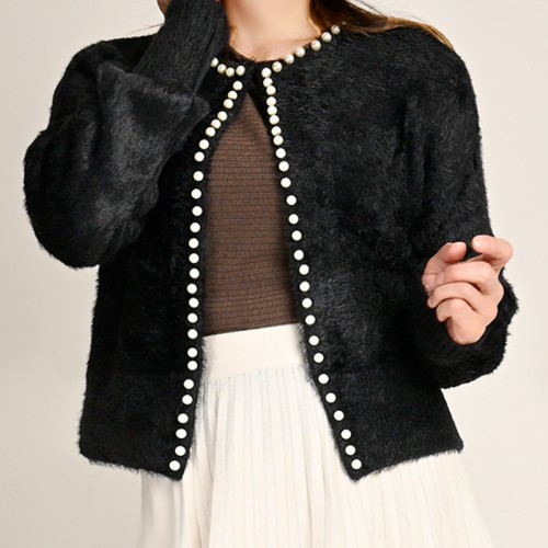 【ハイライン】 お呼ばれ系もこもこコート 長袖 ブラック