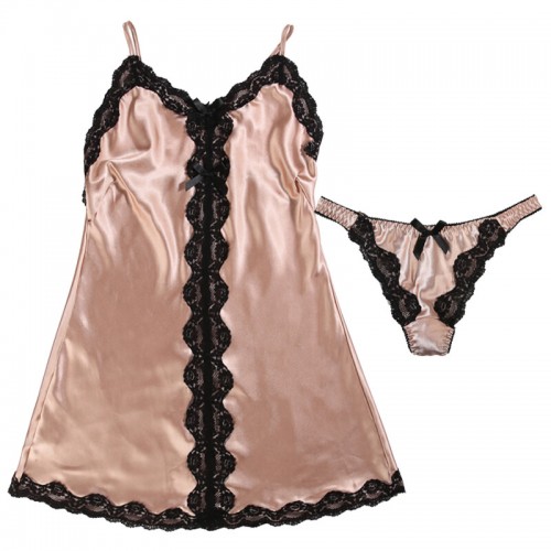 【X'mas限定販売】　光沢スリップとショーツのセット　シャンパン