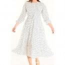 【ハイライン】 清楚なお姉さん系♪ 水玉スプリングワンピース 長袖 ホワイト