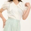 【ハイライン】  お嬢様系 リボン襟パフスリーブ ブラウス　ホワイト 半袖