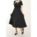 【ハイライン】 レースリボンネック 初夏の清楚系ワンピース　半袖 ブラック