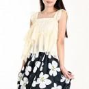 ショート丈 デコルテフレア ノースリーブトップス アイボリー