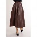 【ハイライン】 清楚系 プリーツフェイクレザースカート　ブラウン