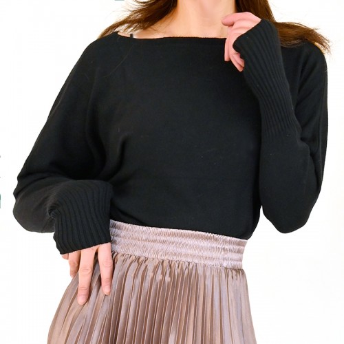 【ハイライン】 超ゆったり!! 萌え袖ドルマンニット 長袖 ブラック