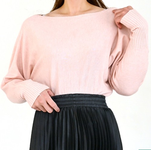 【ハイライン】 超ゆったり!! 萌え袖ドルマンニット 長袖 ピンク