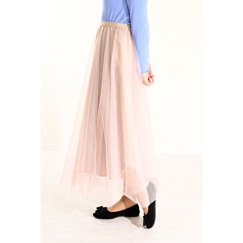 【ハイライン】 春のチュールレイヤード ロング丈スカート ピンク系
