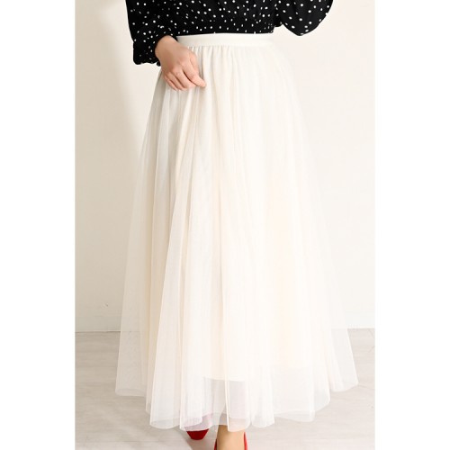 【ハイライン】 春のチュールレイヤード ロング丈スカート ホワイト系