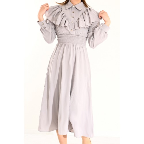 【ハイライン】 お嬢様系 フレアスリーブワンピース　長袖 アイボリー