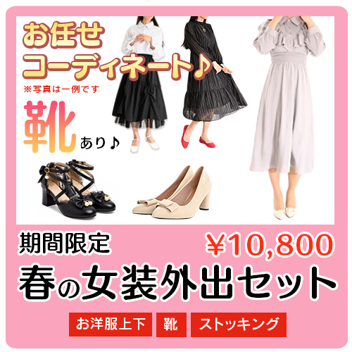 【期間限定 3/30 (月)まで!】 靴が入る☆ 女装外出コーデセット♪