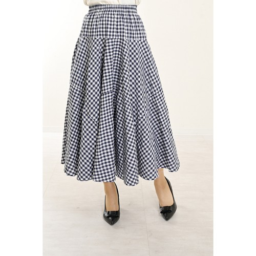 【ハイライン】 ギンガムチェックの ティアード ミドル丈スカート