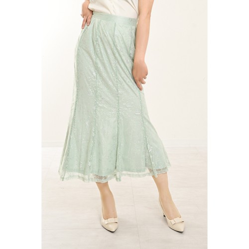 【ハイライン】 お嬢様系 ロング丈 ラメ花柄モスグリーン マーメイドスカート