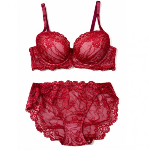 【女装サイズ】 レッドレース レイヤードブラショーツセット