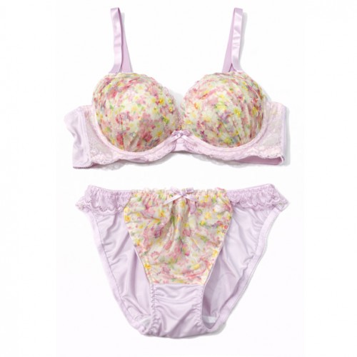 【女装サイズ】 初夏の小花柄ブラショーツセット ピンクパープル