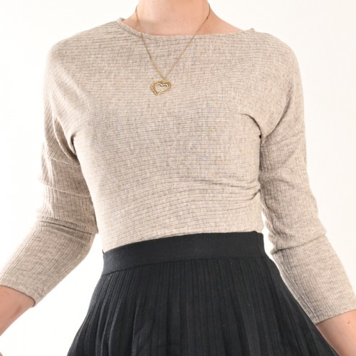 【ハイライン】 超伸縮　冬のボートネックニット  ベージュ 長袖