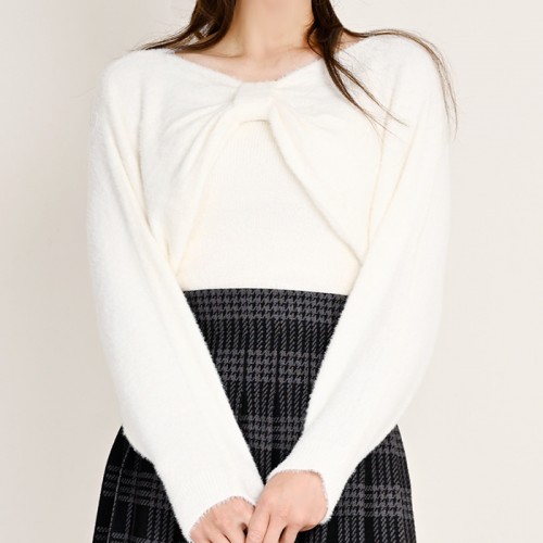 【ハイライン】 超伸縮　冬のガーリーリボンボレロニット  長袖