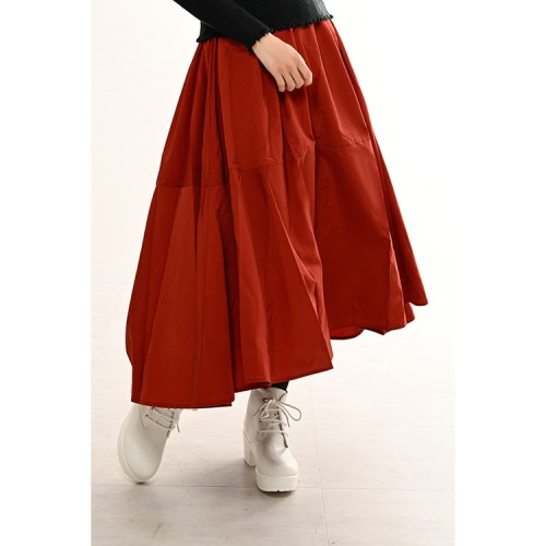 【ハイライン】 絶対透けない!! ロング丈 冬のメルティレッドのスカート