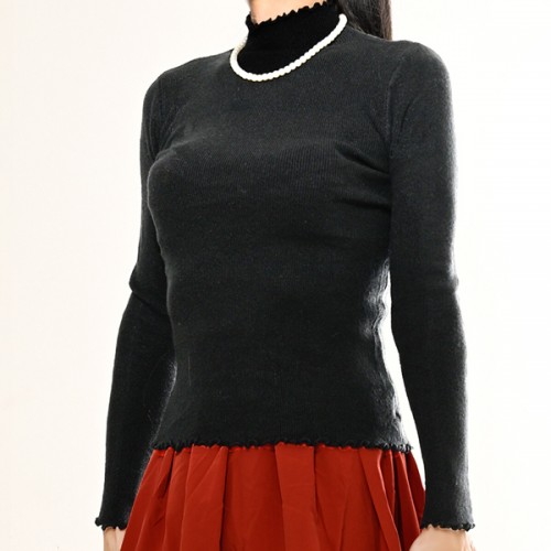 【ハイライン】 大人可愛い系☆ 超伸縮!! 冬のハイネック ブラック 長袖