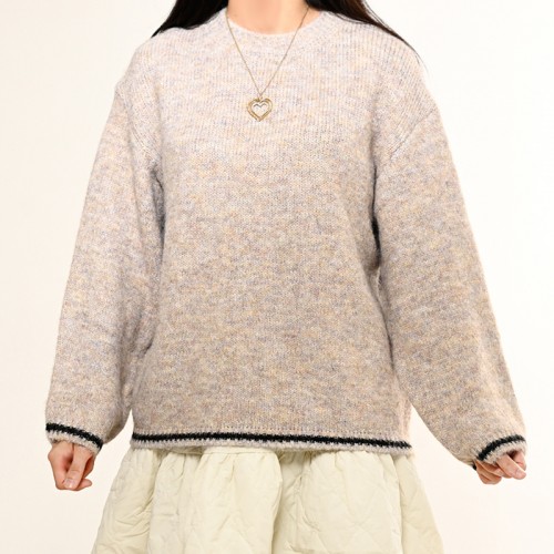 【ハイライン】 バスト最大130cm!! ガーリーワイドニット 長袖 グレージュ