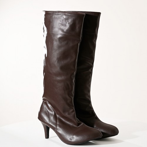 【即納】 ワイド美脚シルエット ロングブーツ ブラウン